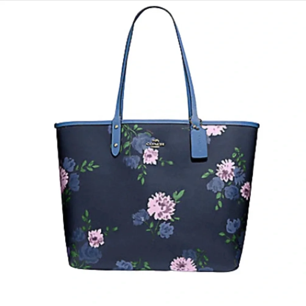 Nwt Coach REVERSIBLE CITY TOTE IN SIGNATURE CANVAS WITH PEONY PRINT - Picture 1 of 6